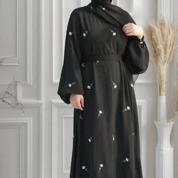 Black Floral Abaya Dress
