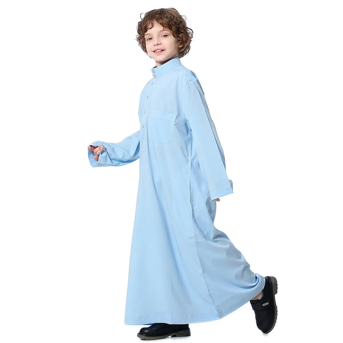 Boys’ Plain Stand-Collar Thobe with Button Placket