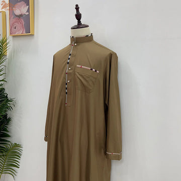 Men's Check-Trim Stand-Collar Thobe
