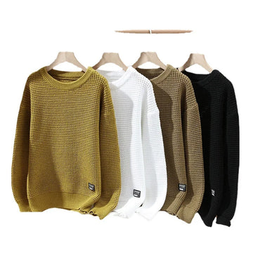 Men’s Textured Crew-Neck Jumper with Hem Label