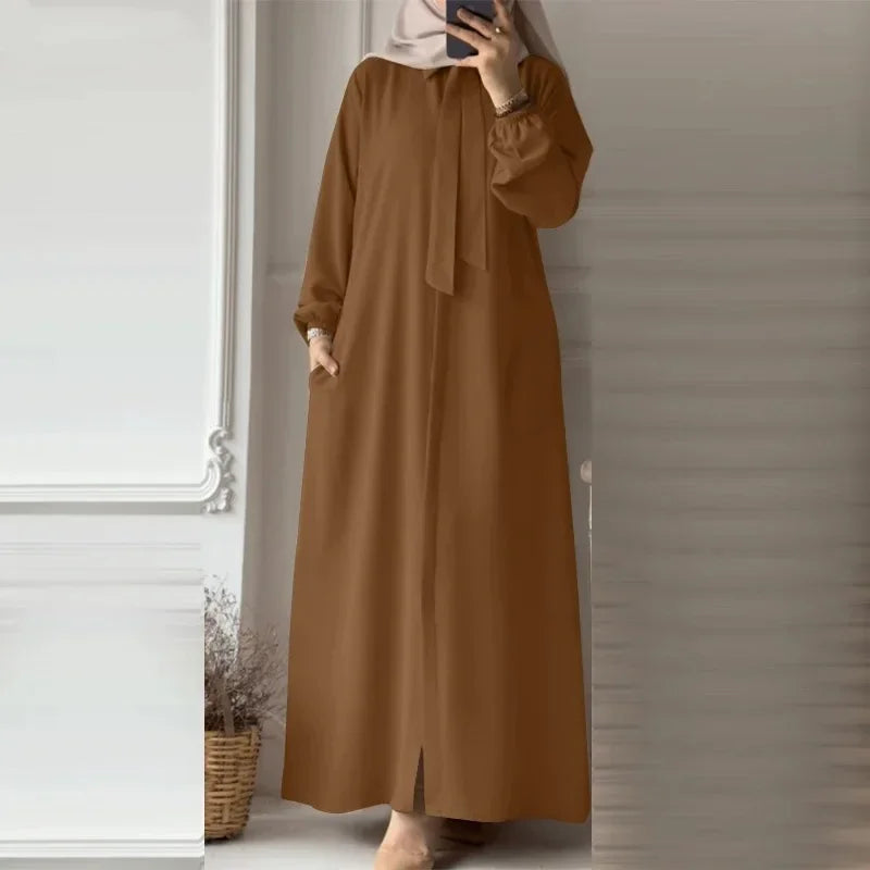 Women's Tie-Neck Long Sleeve Maxi Dress