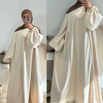 Textured Loose-Fit Abaya with Gathered Sleeves