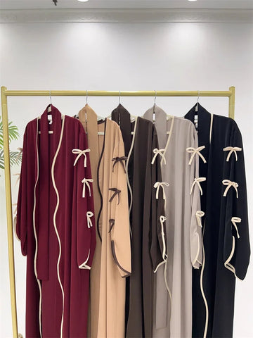 Women's Bow-Sleeve Open Abaya with Contrast Trim