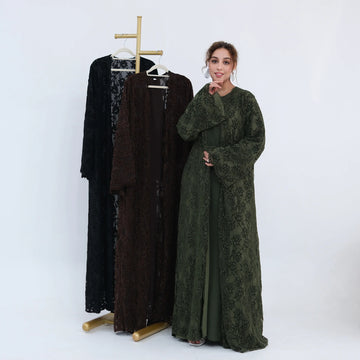 Women's Floral Lace Open Abaya