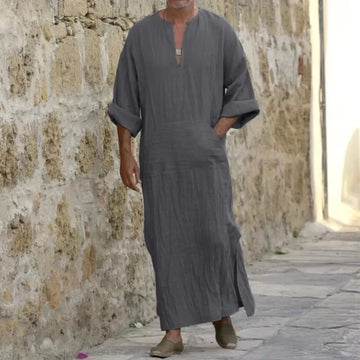 Men's Split-Neck Thobe with Side Slits