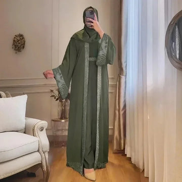 Women’s Silver-Tone Trim Abaya-Style Maxi Dress