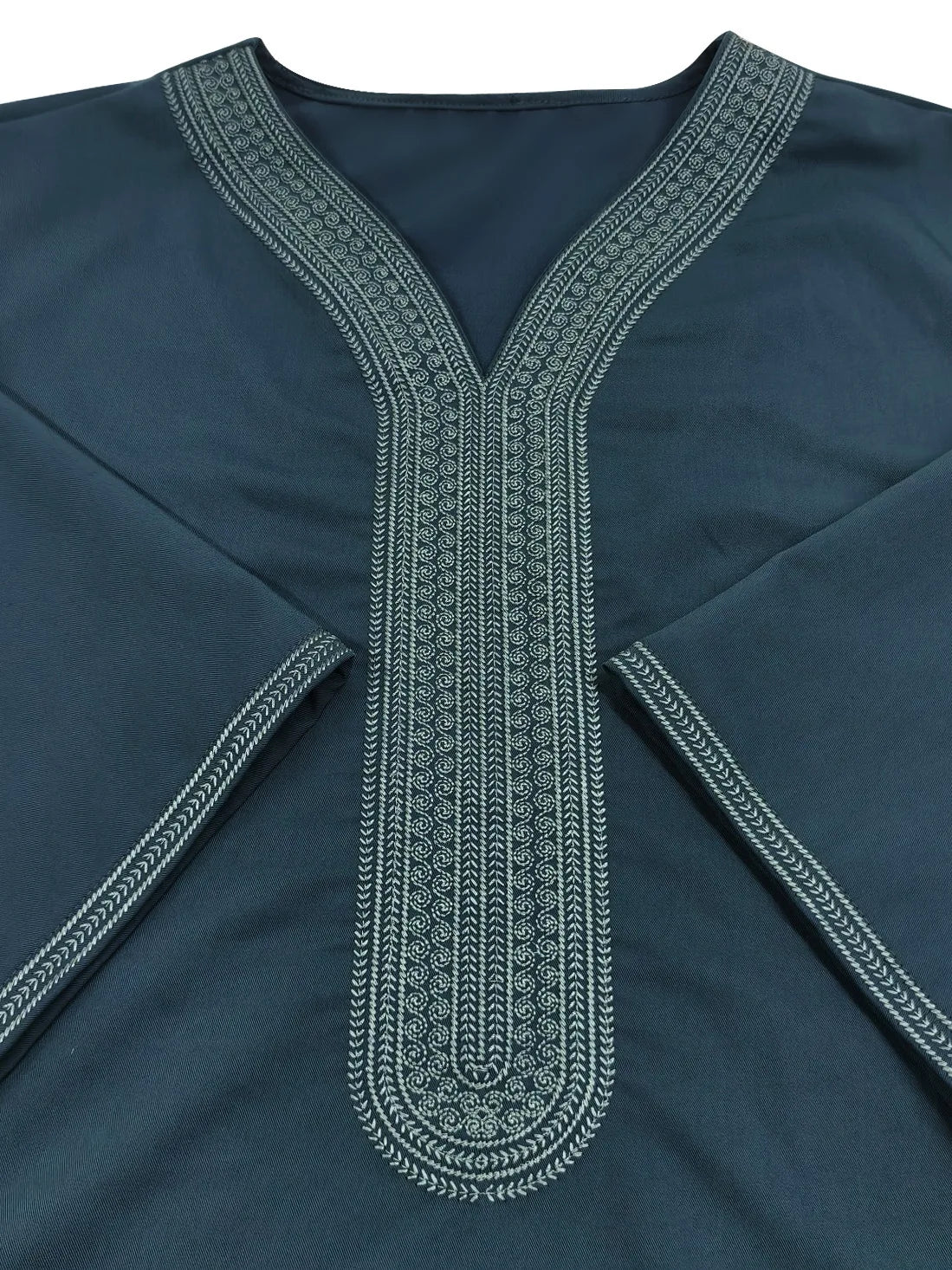 Men’s Embroidered Short-Sleeve Kaftan – Blackish Green