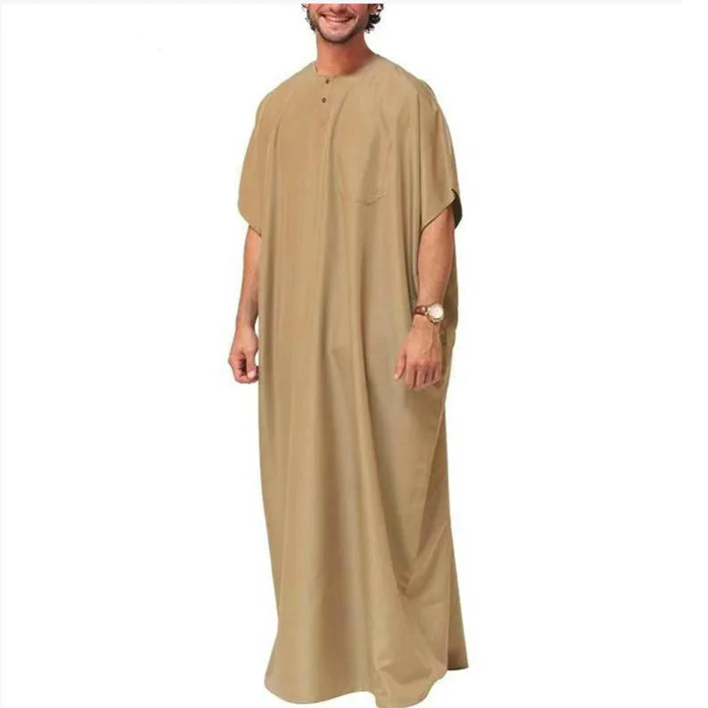 Men's Short-Sleeve Thobe with Chest Pocket