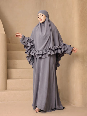 Layered Ruffle Khimar Prayer Outfit