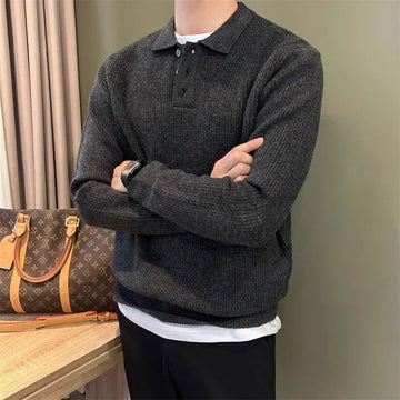 Men’s Textured Long-Sleeve Knitted Polo Jumper