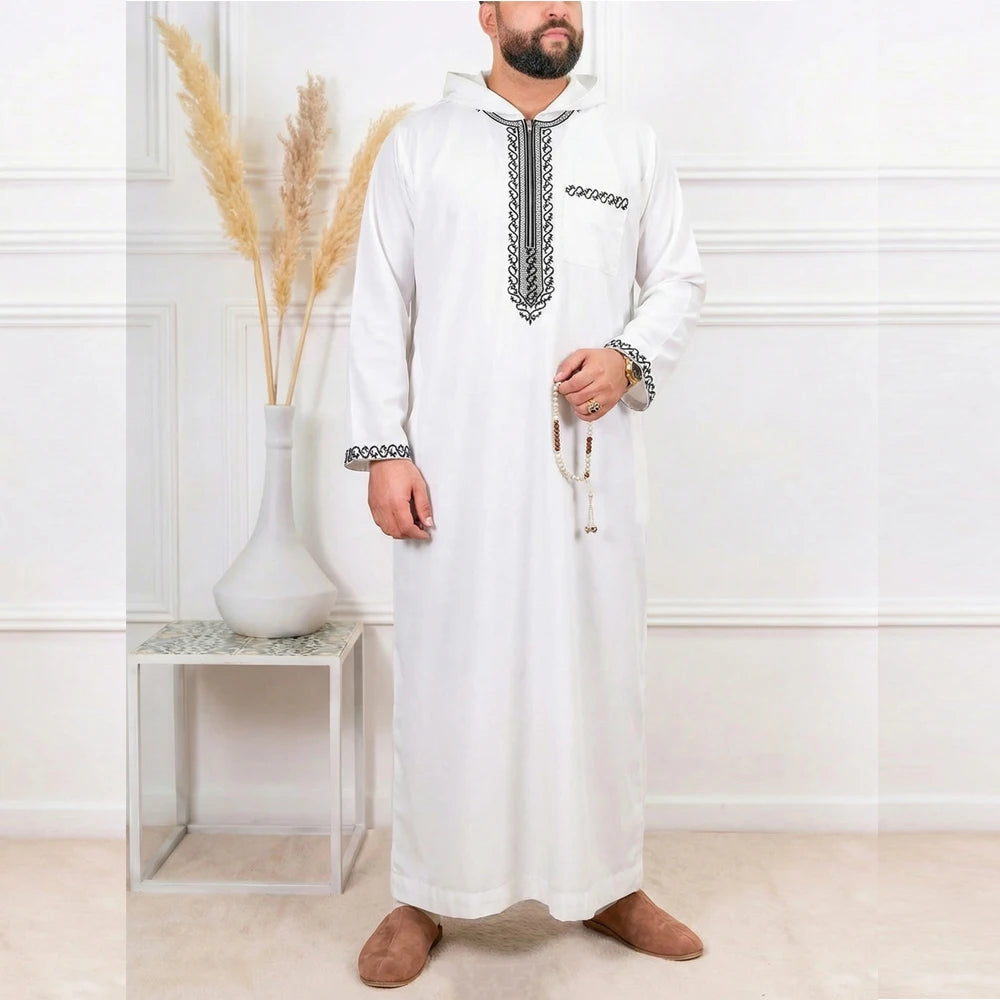 Men’s Embroidered Hooded Moroccan-Style Thobe