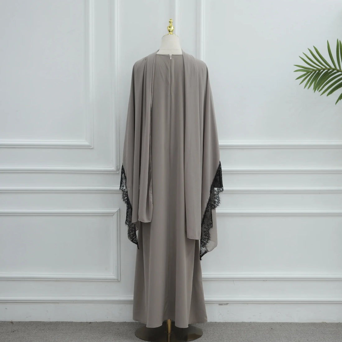 Lace-Trim Abaya and Hijab Set