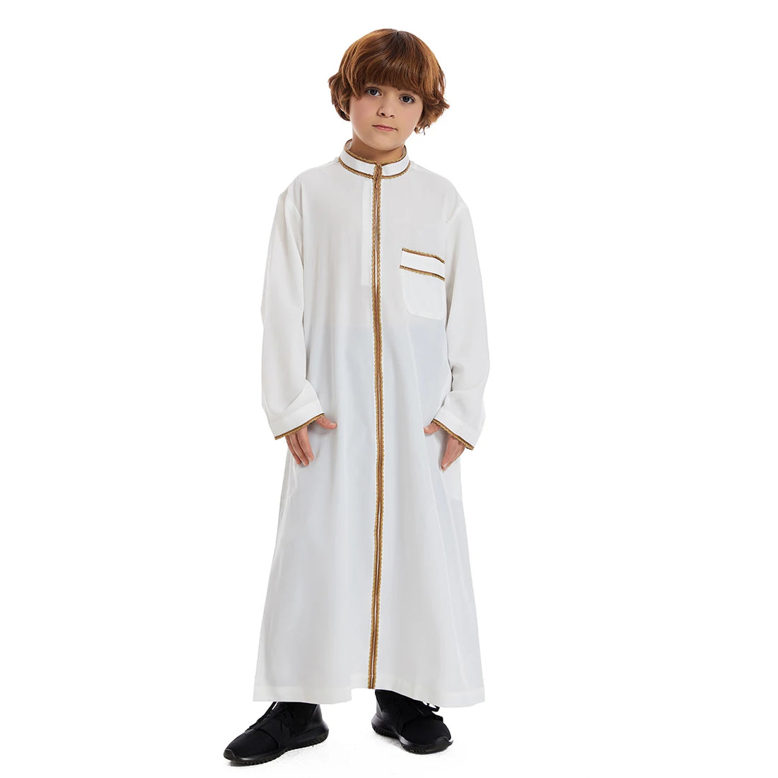 Boys’ Stand-Collar Thobe with Contrast Trim