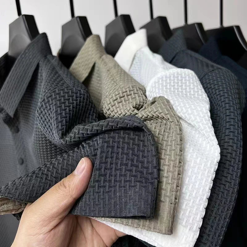 Men’s Textured Short-Sleeve Button-Placket Polo Shirt