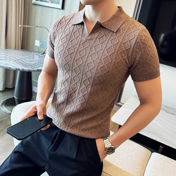 Men’s Diamond-Texture Short-Sleeve Knitted Polo