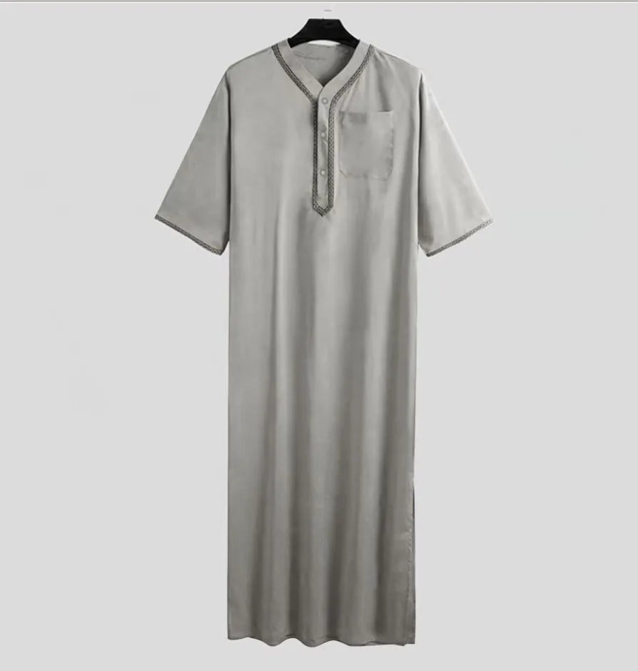 Men's Short-Sleeve Contrast-Trim Thobe