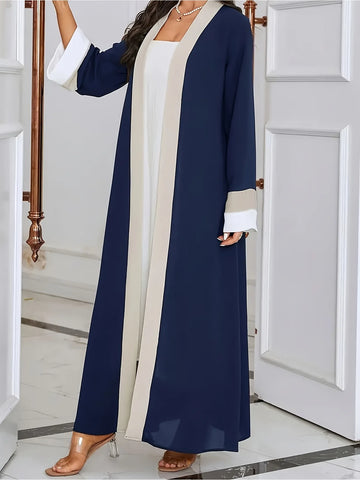 Blue Colour-Block Long-Sleeve Maxi Dress