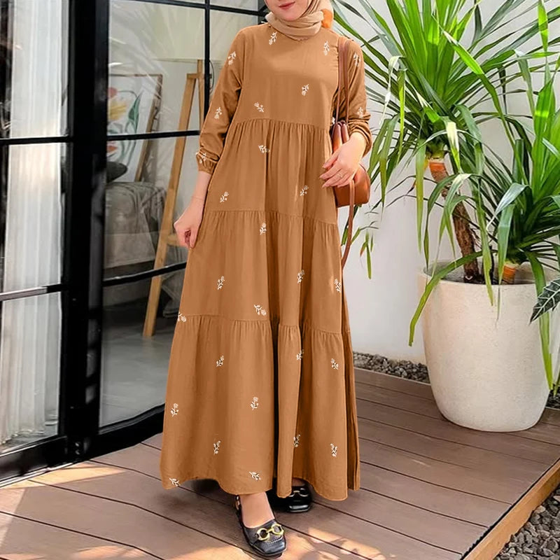 Floral-Print Tiered Long-Sleeve Maxi Dress