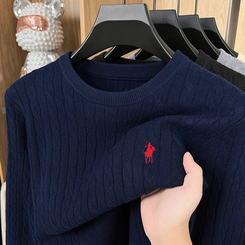 Men’s Cable-Knit Crew-Neck Jumper with Chest Emblem