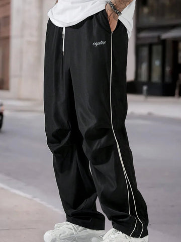 Men’s Wide-Leg Drawstring Trousers with Side Piping