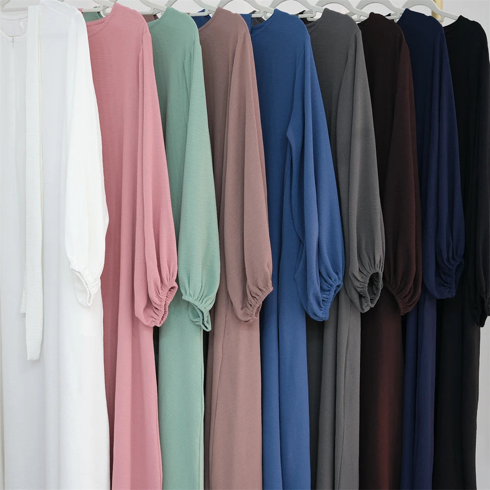 Long-Sleeve Abaya with Gathered Cuffs