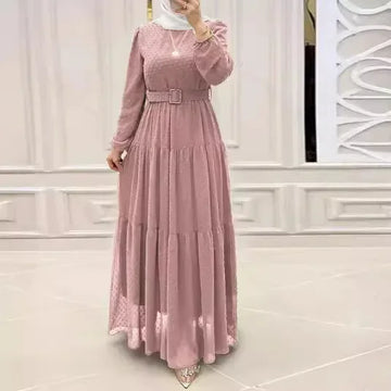Pink Dotted Tiered Maxi Dress