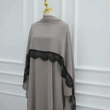 Lace-Trim Abaya and Hijab Set