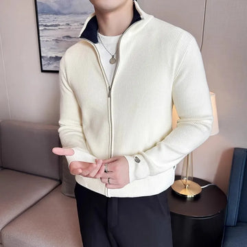 Men’s Stand-Collar Zip-Up Knitted Cardigan