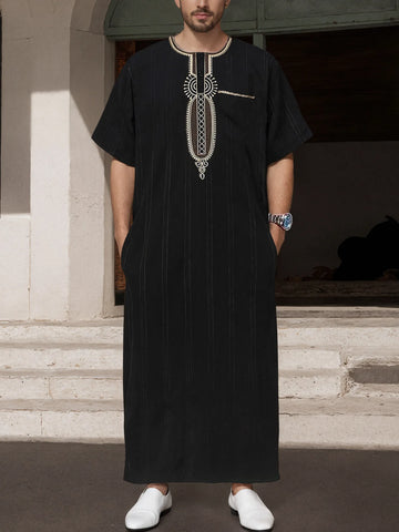 Men’s Gold-Trim Embroidered Kaftan