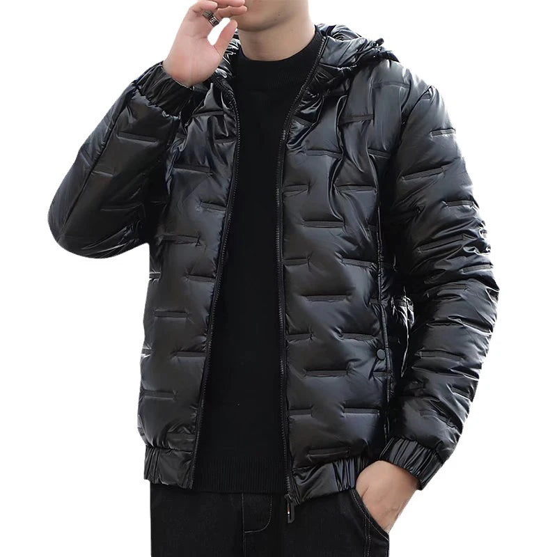 Men’s Glossy Puffer Jacket – Hooded & Stand-Collar Styles