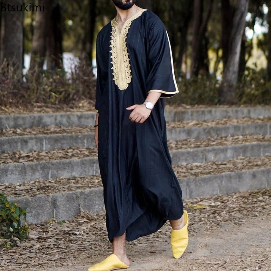 Men’s Gold-Trim Embroidered Kaftan