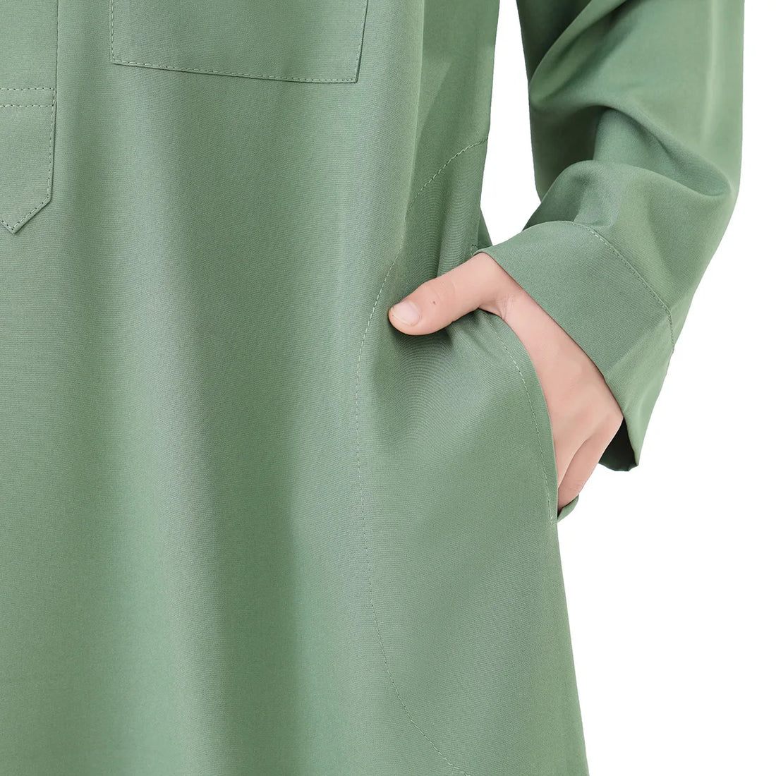 Boys’ Stand-Collar Thobe with Concealed Placket & Chest Pocket