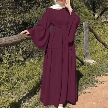 Flared-Sleeve Tiered Maxi Dress with Waist Tie