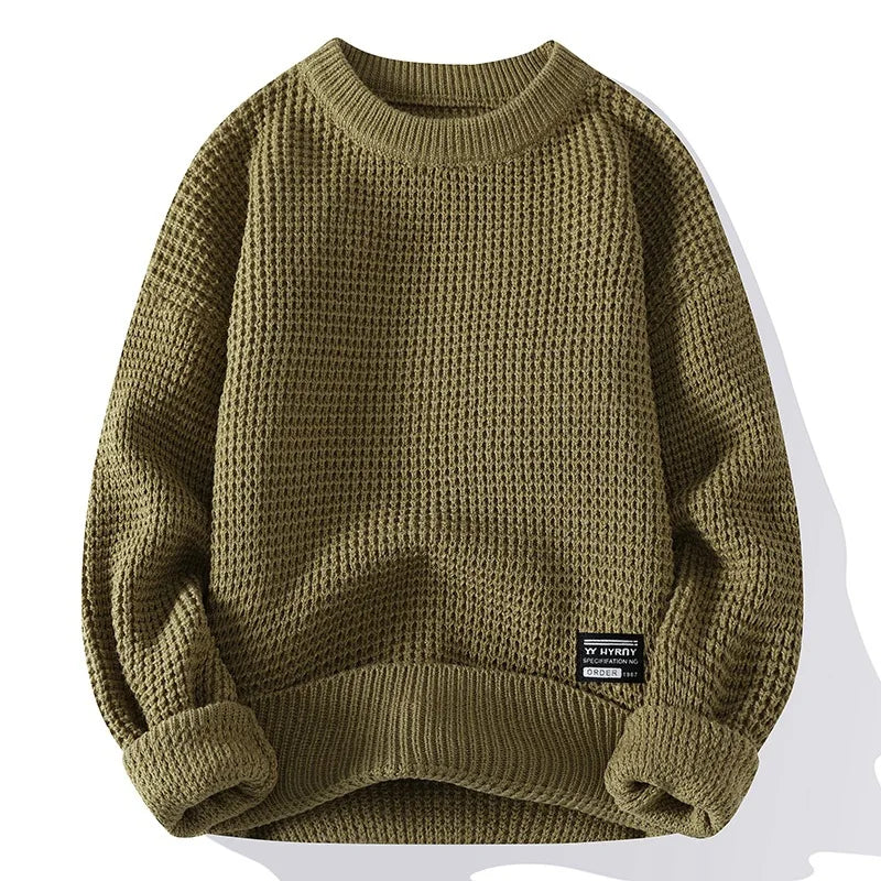 Men’s Textured Crew-Neck Jumper with Hem Label