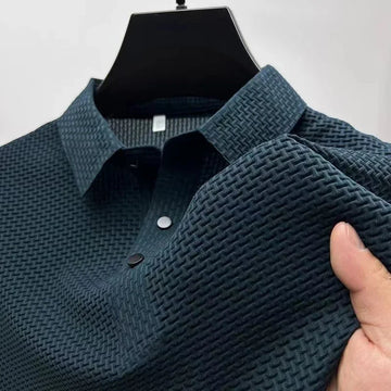 Men’s Textured Short-Sleeve Button-Placket Polo Shirt