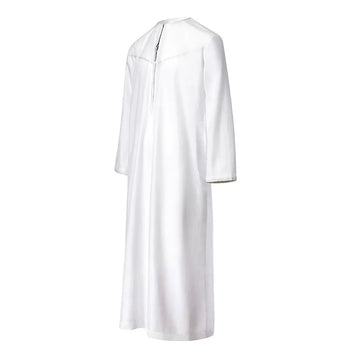 Men's White Round-Neck Long-Sleeve Thobe