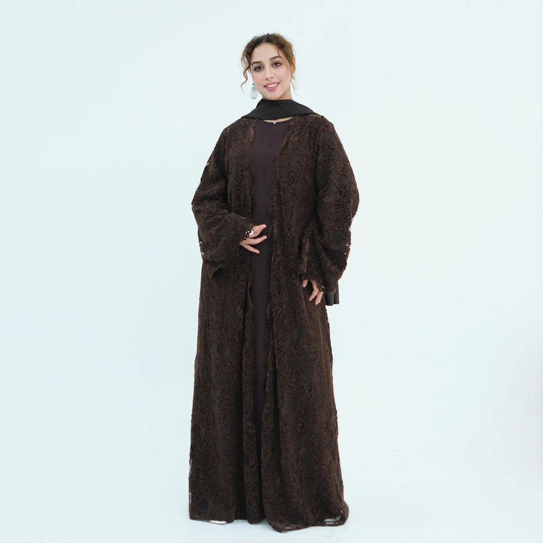 Women's Floral Lace Open Abaya