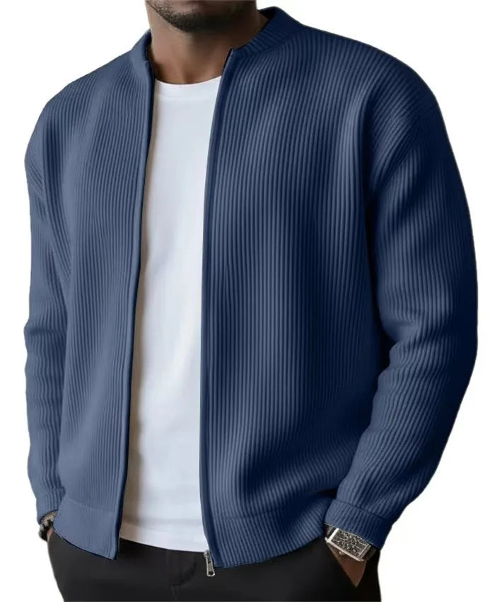Men’s Ribbed Full-Zip Stand-Collar Jacket