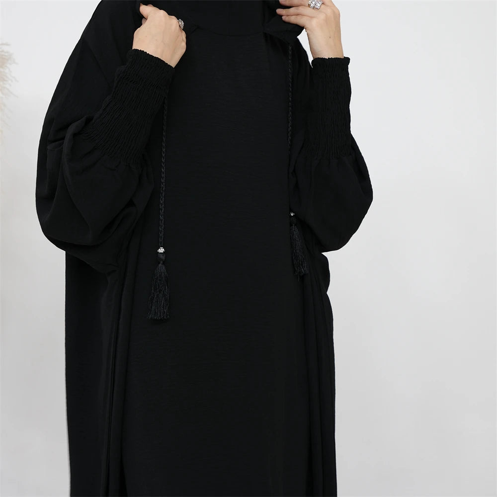 Hooded Pullover Abaya with Tassel Detail
