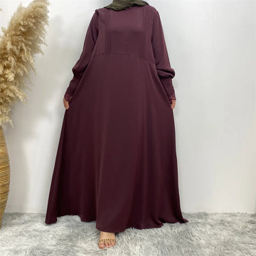 Pintuck Abaya with Lace-Trim Cuffs
