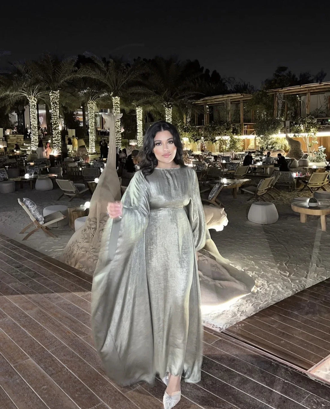 Women's Metallic-Look Batwing Evening Dress