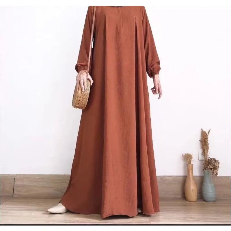 Textured Pleated Maxi Dress with Gathered Cuffs