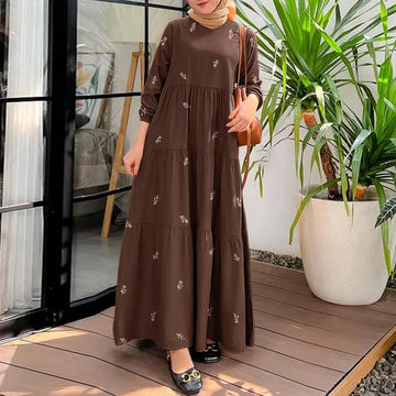 Floral-Print Tiered Long-Sleeve Maxi Dress