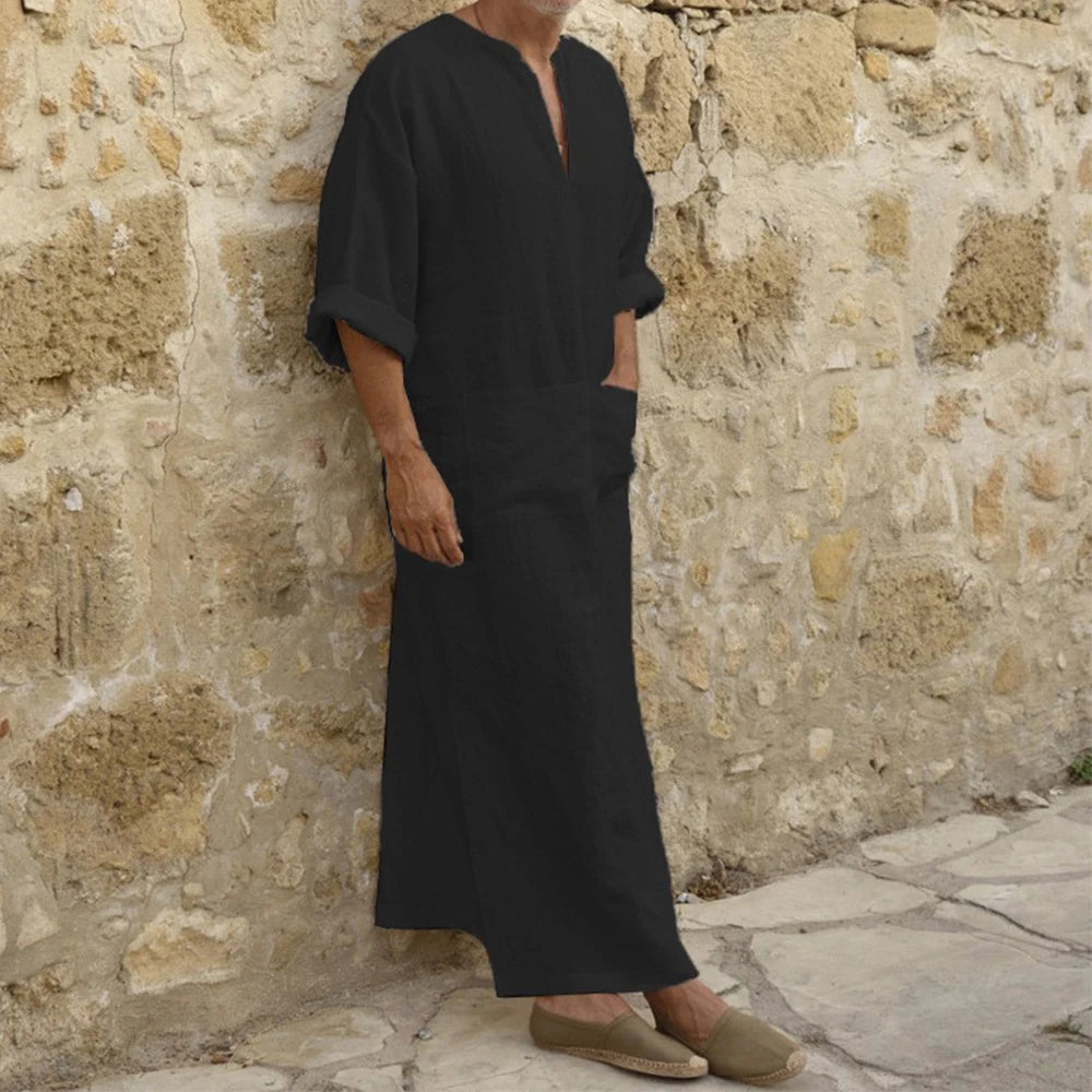 Men's Split-Neck Thobe with Side Slits