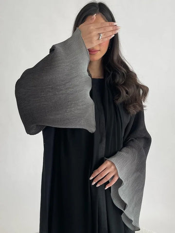 Open Abaya with Pleated Flared Sleeves