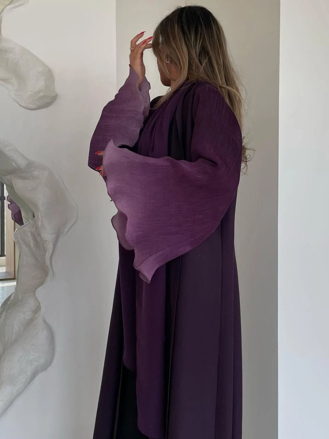 Open Abaya with Pleated Flared Sleeves