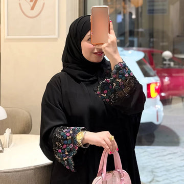 Women’s Abaya with Floral Embellished Cuffs