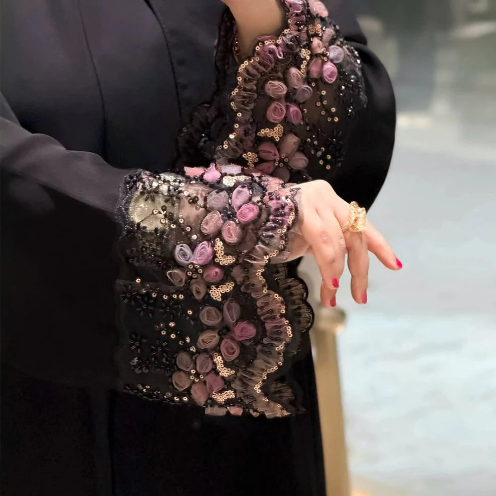 Women’s Abaya with Floral Embellished Cuffs