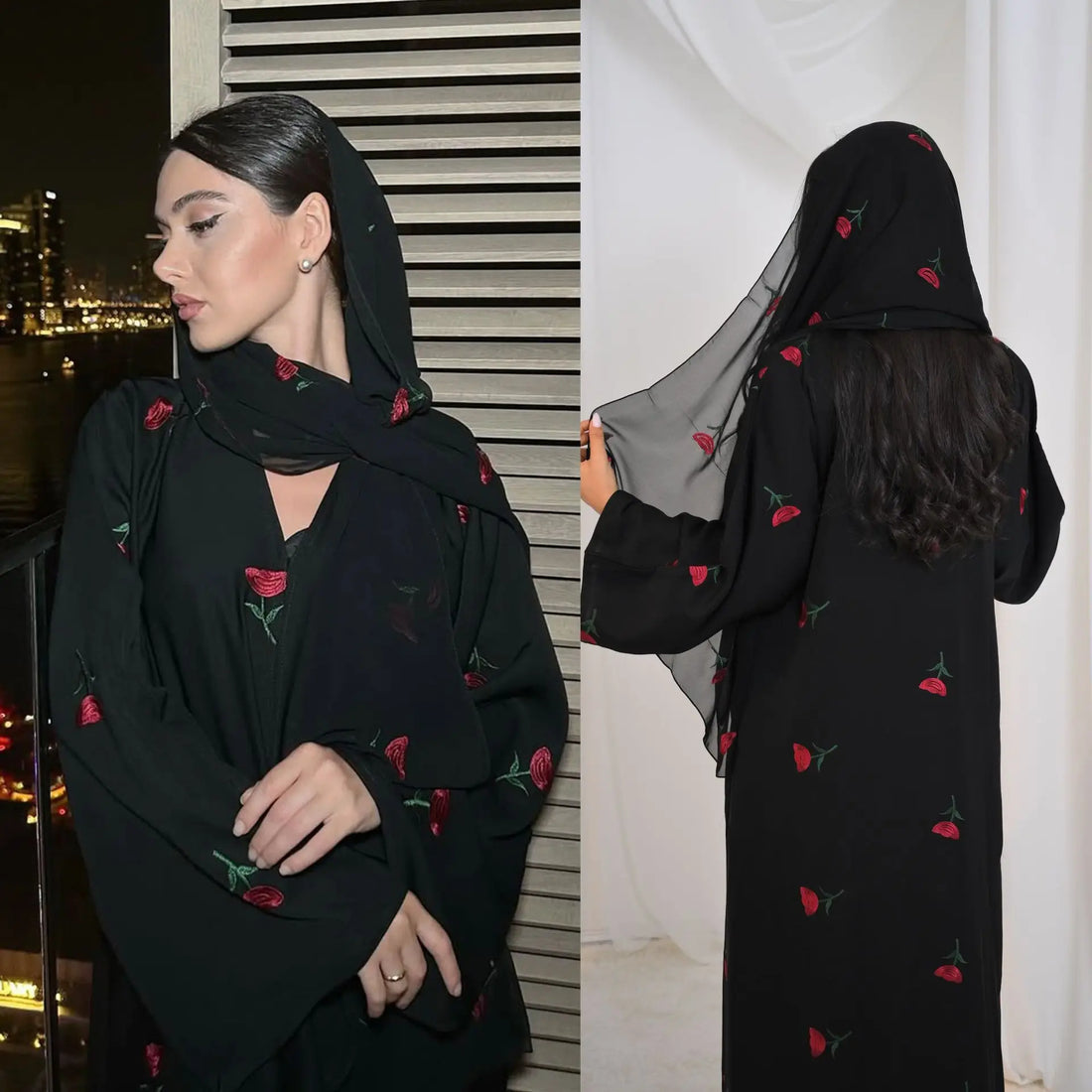 Floral Embroidered Abaya with Optional Hijab