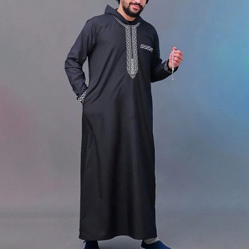 Men's Geometric-Trim Stand-Collar Thobe